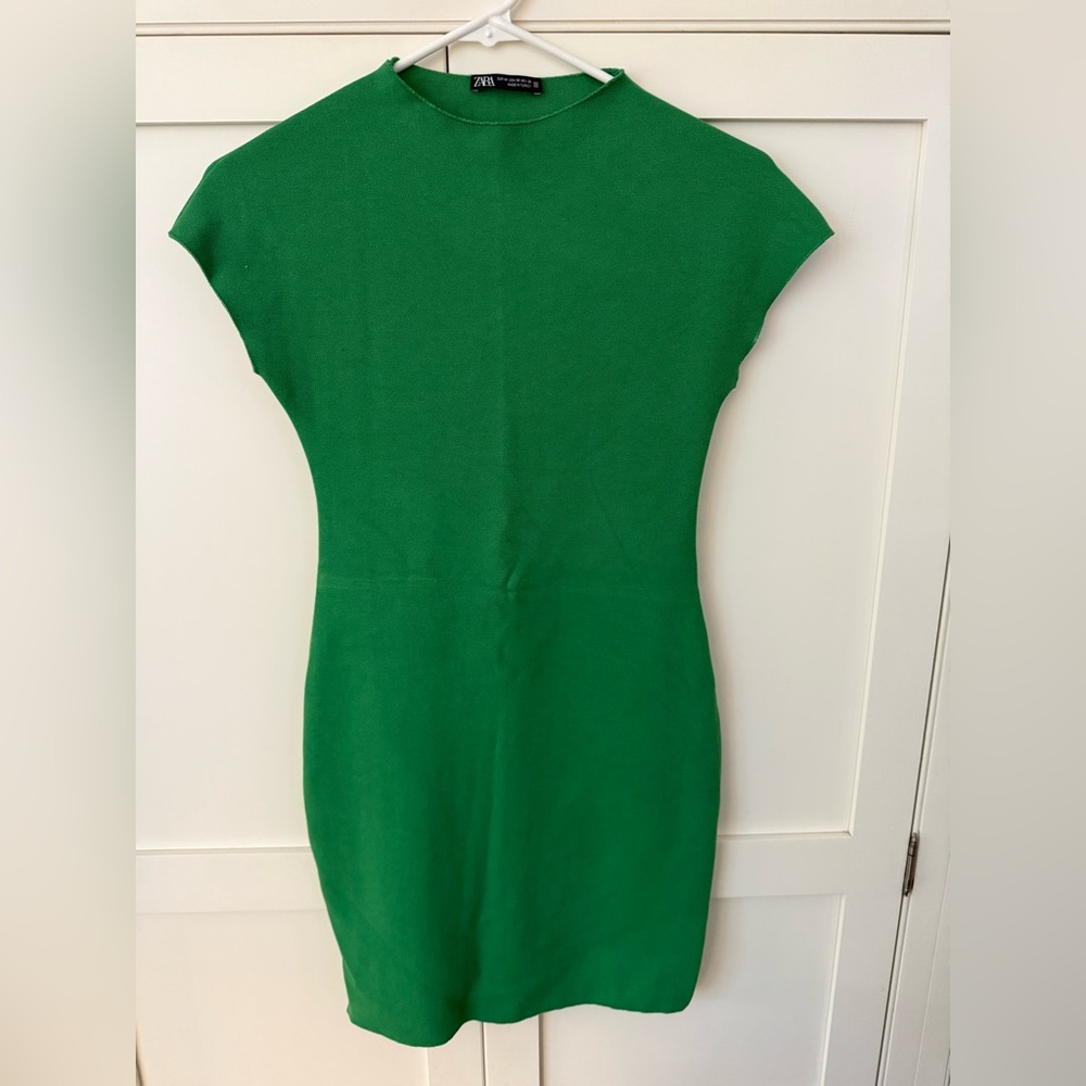 Zara Vibrant Green Stretch Knit Mini Dress